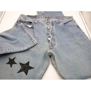 Levis 501 Original Button Fly Blue Jeans Sz 34x32 Stone Wash Denim with Star app